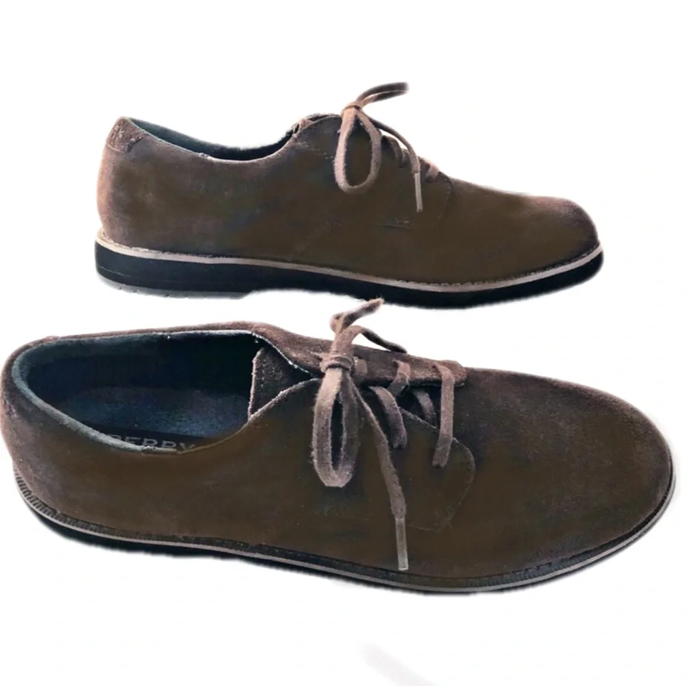 Sperry Topsiders Boys “Tevin” Brown Suede Oxfords Size 2 W